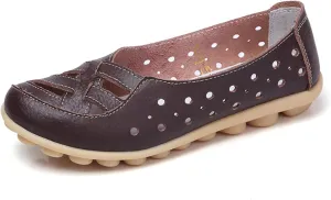Womens Sandals Fashion Flats Closed Toe Sandals Lightweight Breathable Hollow Out Sandal Comfortable Leather Loafers Cross Walking Flat Shoes Summer Slip-On Shoes