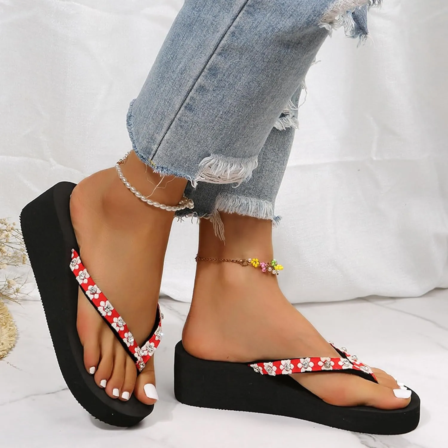 Womens Sandals with Arch Support,2025 Summer Dressy Wedges Shoes for Women Thick Sole Flip Flops With Arch Support Comfortable Walking Sandals Womens Summer Beach Slipper Ladies Thong Sanal