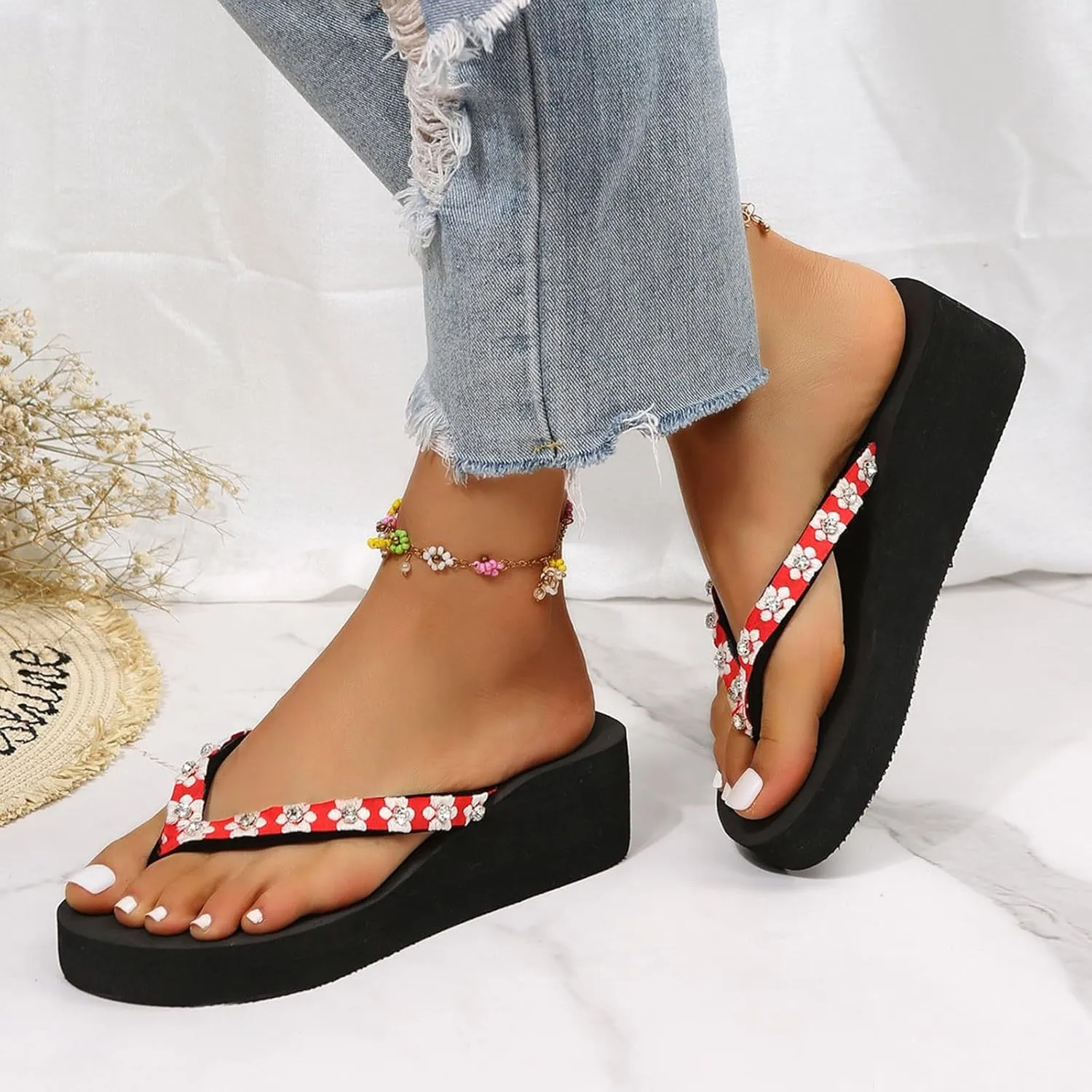 Womens Sandals with Arch Support,2025 Summer Dressy Wedges Shoes for Women Thick Sole Flip Flops With Arch Support Comfortable Walking Sandals Womens Summer Beach Slipper Ladies Thong Sanal