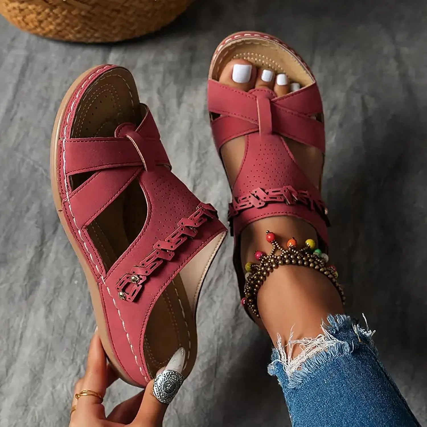Womens Sandals with Arch Support,2025 Summer Dressy Wedges Shoes for Women Thick Sole Flip Flops With Arch Support Comfortable Walking Sandals Womens Summer Beach Slipper Ladies Thong Sanal