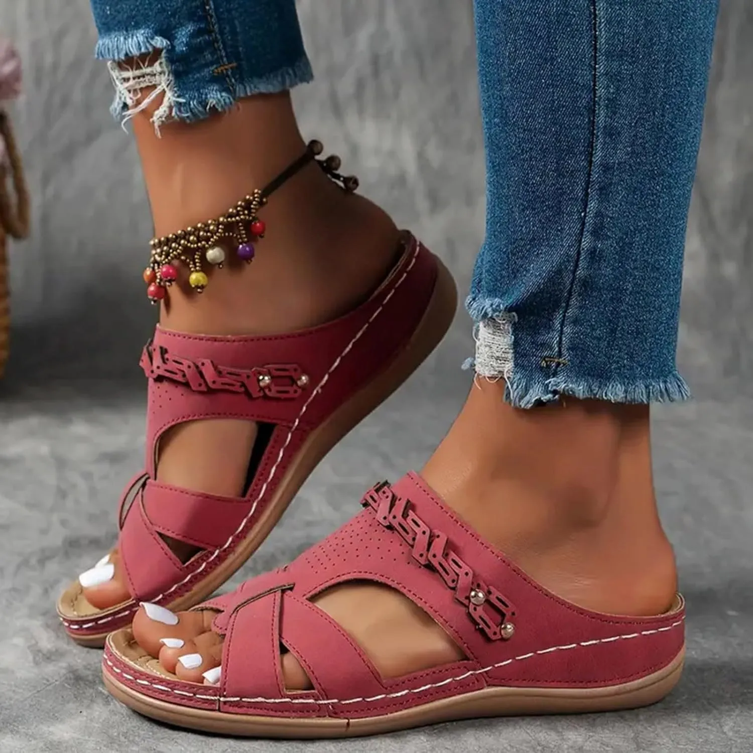 Womens Sandals with Arch Support,2025 Summer Dressy Wedges Shoes for Women Thick Sole Flip Flops With Arch Support Comfortable Walking Sandals Womens Summer Beach Slipper Ladies Thong Sanal