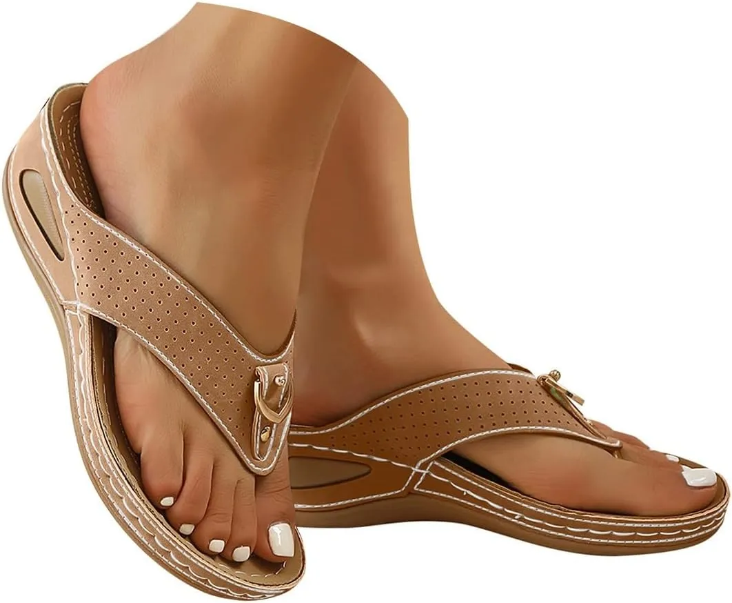 Womens Sandals with Arch Support,2025 Summer Dressy Wedges Shoes for Women Thick Sole Flip Flops With Arch Support Comfortable Walking Sandals Womens Summer Beach Slipper Ladies Thong Sanal