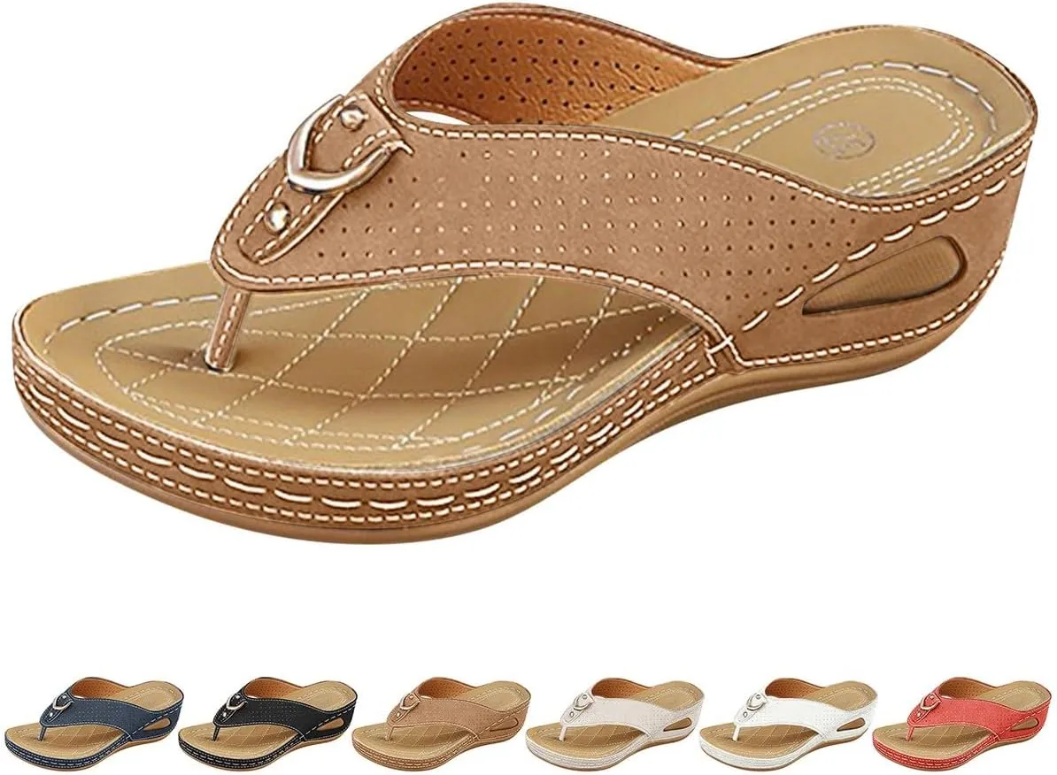 Womens Sandals with Arch Support,2025 Summer Dressy Wedges Shoes for Women Thick Sole Flip Flops With Arch Support Comfortable Walking Sandals Womens Summer Beach Slipper Ladies Thong Sanal