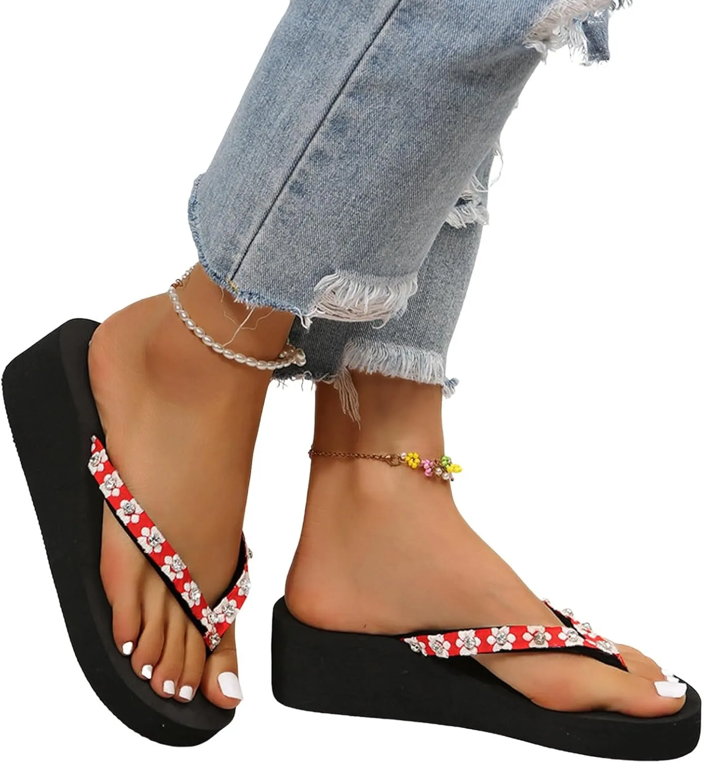 Womens Sandals with Arch Support,2025 Summer Dressy Wedges Shoes for Women Thick Sole Flip Flops With Arch Support Comfortable Walking Sandals Womens Summer Beach Slipper Ladies Thong Sanal