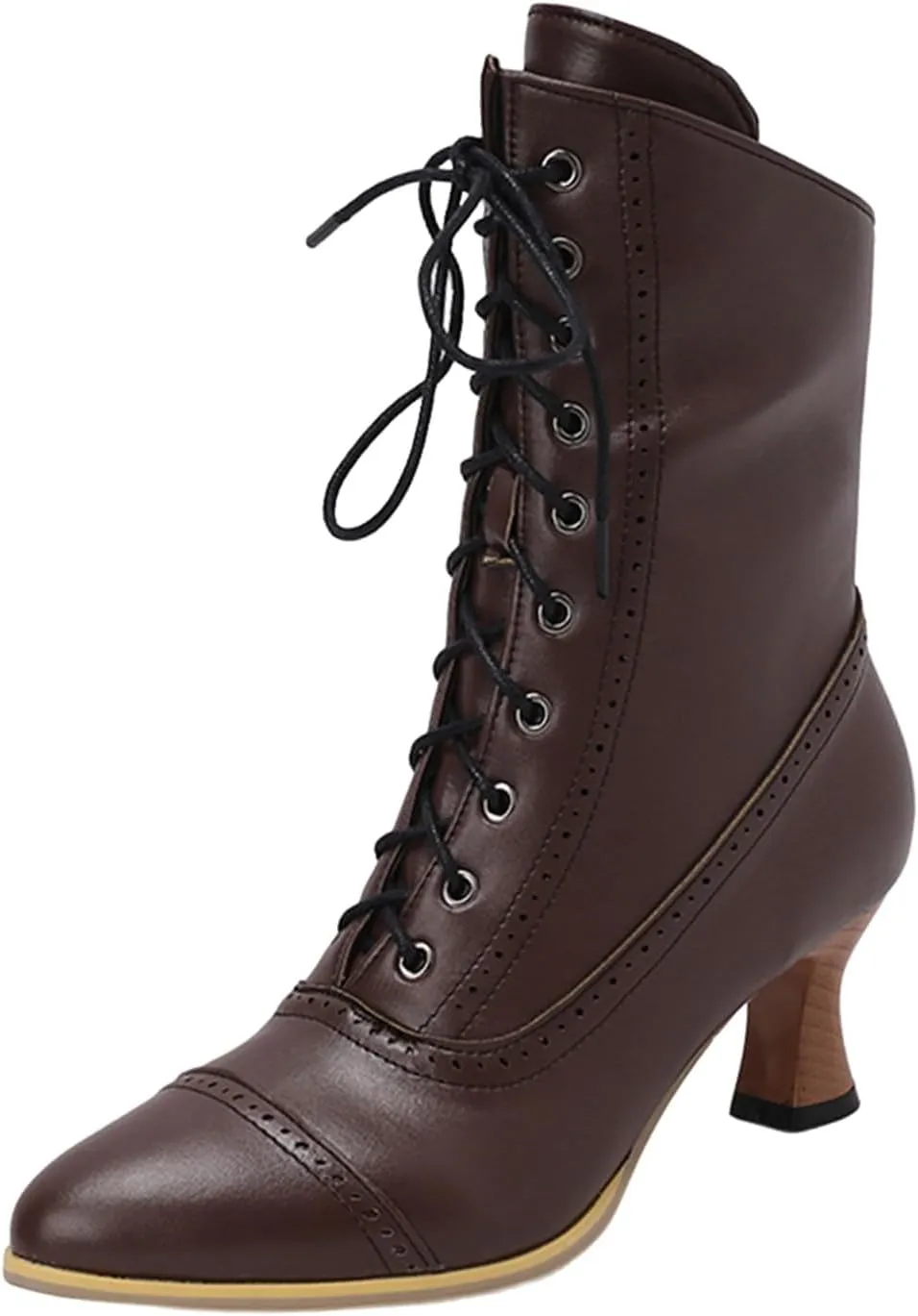 Womens Short Ankle Boots Lace Up for Women Side Zipper Victorian Booties Closed Toe Block Chunky Mid Heel Shoes