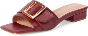 Women's Slide Heeled Sandals Opened Square Toe Chunky Block Heel Slippers with Buckle Slip on Casual Comfortable Pumps