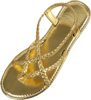 Women's Vacation Beach Strappy Beach Shoes Sandals Flat Shoes Dressy Flip Flops Women Gold Sandals For Women