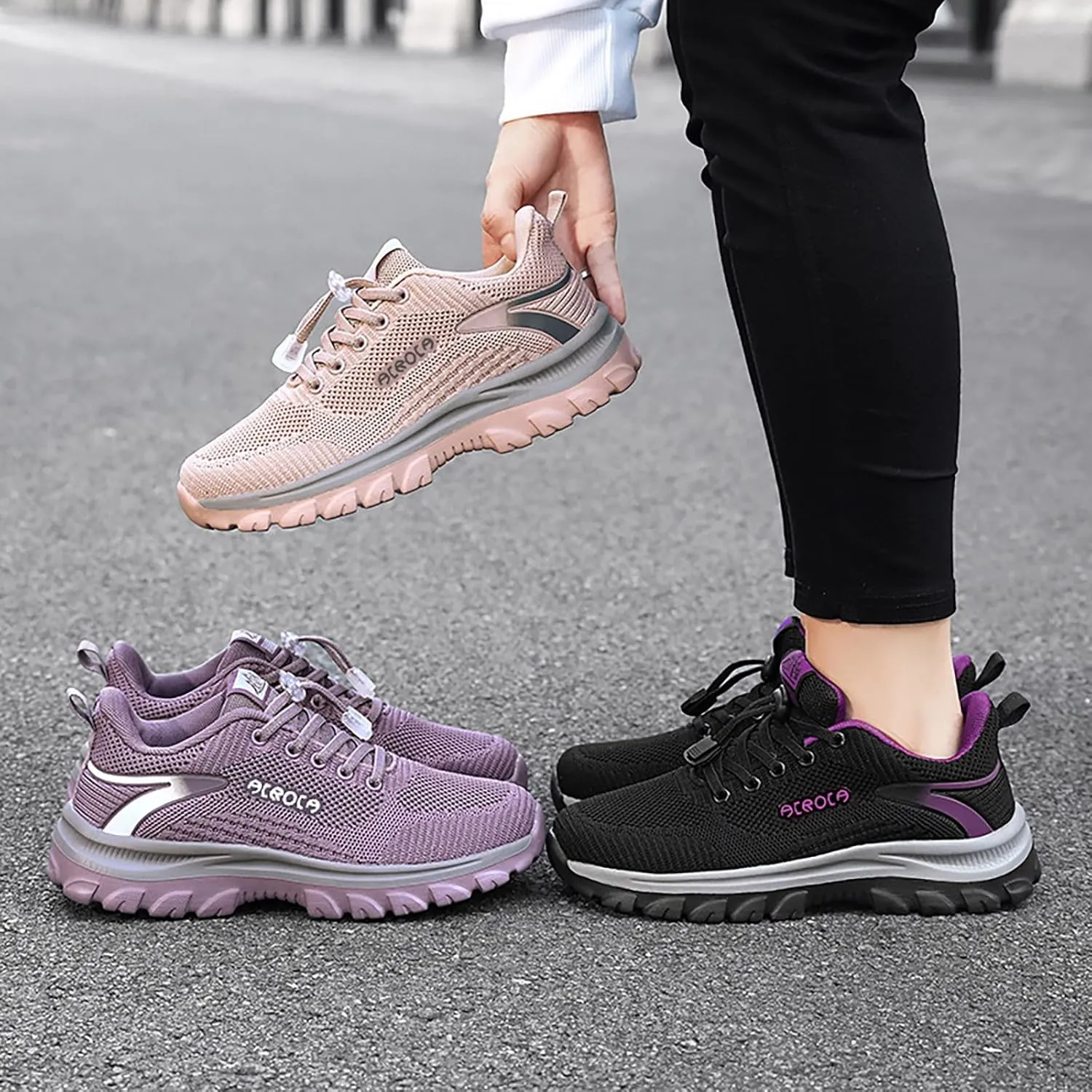 Womens Walking Shoes Slip on Comfy Knitted Non Slip Vintage Wide Running Shoes Breathable Mesh Gym Jogging Outdoor Shoes Ladies 2024 Fashion Sneakers