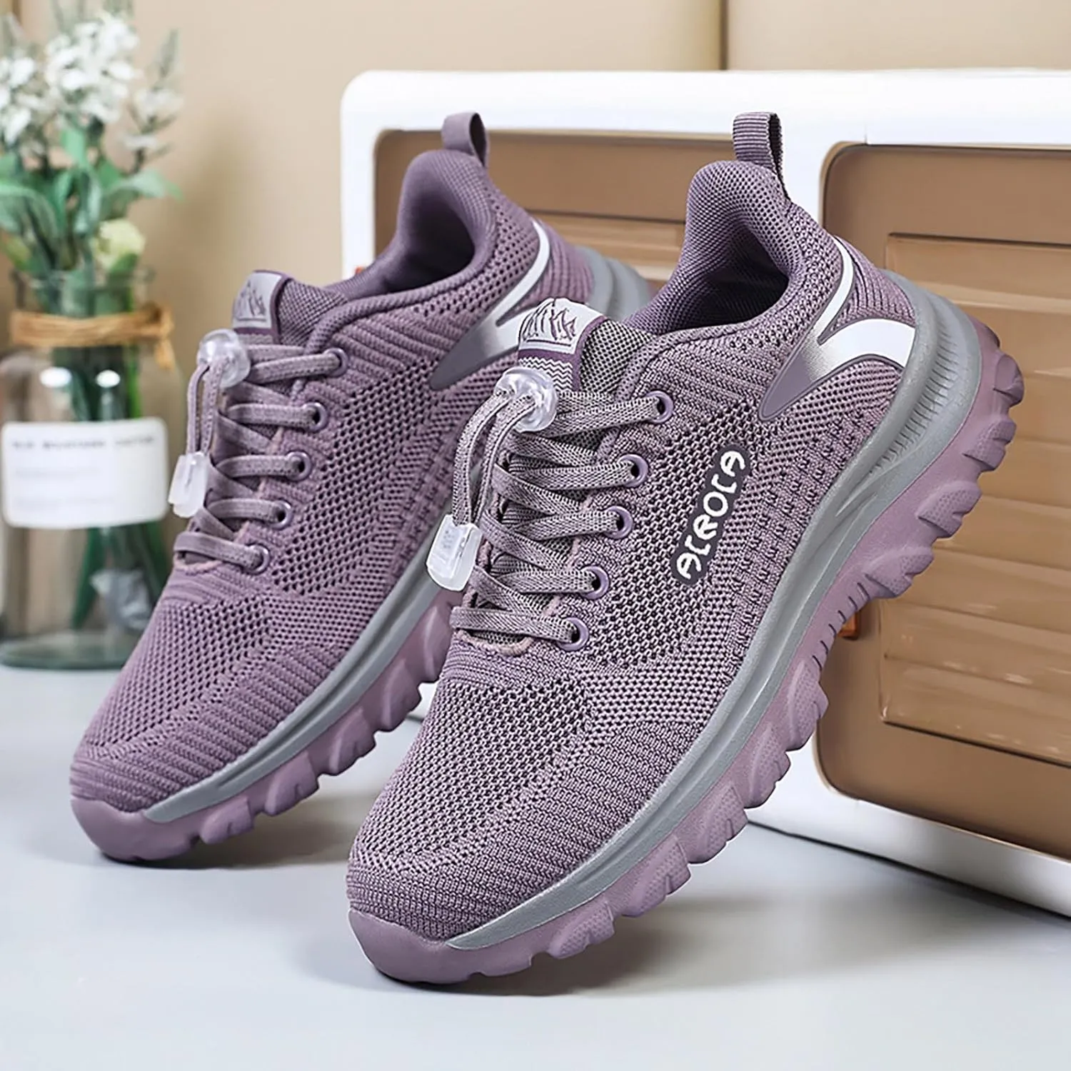 Womens Walking Shoes Slip on Comfy Knitted Non Slip Vintage Wide Running Shoes Breathable Mesh Gym Jogging Outdoor Shoes Ladies 2024 Fashion Sneakers