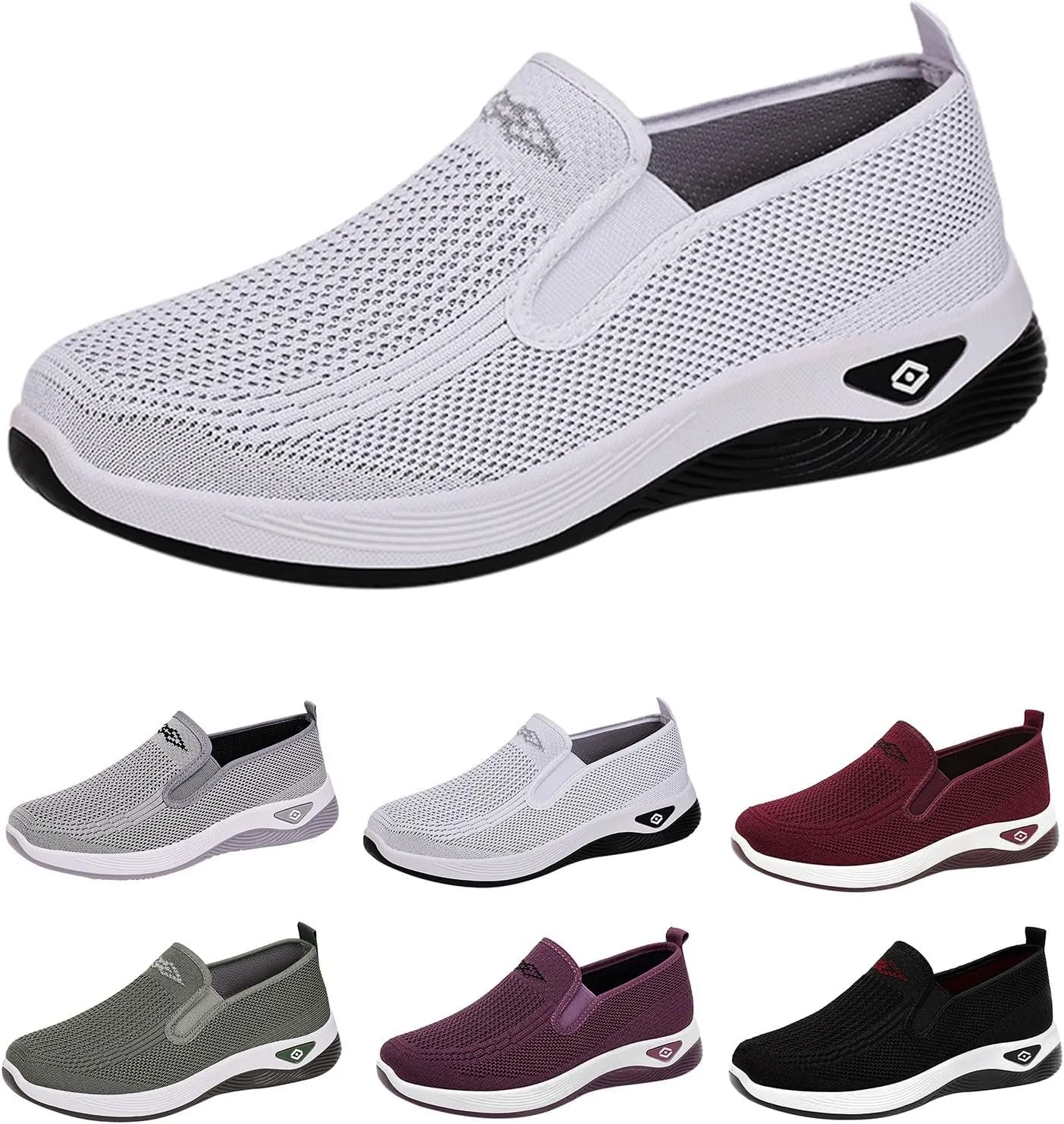 Women's Woven Orthopedic Breathable Soft Shoes Comfortable Wide Width Walking Shoes Slip On Arch Support Walking Flying Sneakers