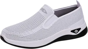 Women's Woven Orthopedic Breathable Soft Shoes Comfortable Wide Width Walking Shoes Slip On Arch Support Walking Flying Sneakers