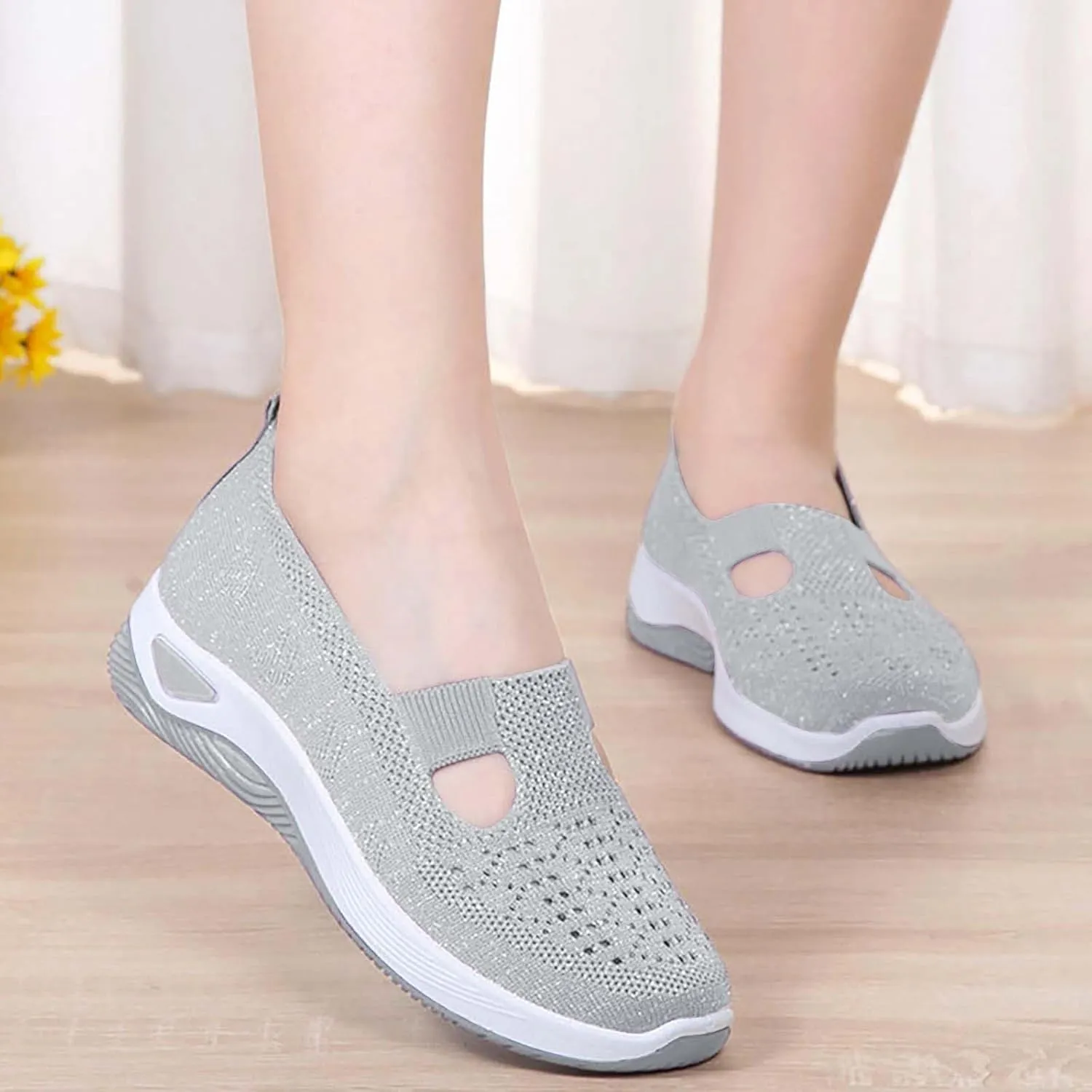 Women's Woven Orthopedic Breathable Soft Shoes Mens Running Shoes Jogging Women Shoes Casual Walking Sneakers Platform Tennis Shoe White Loafers