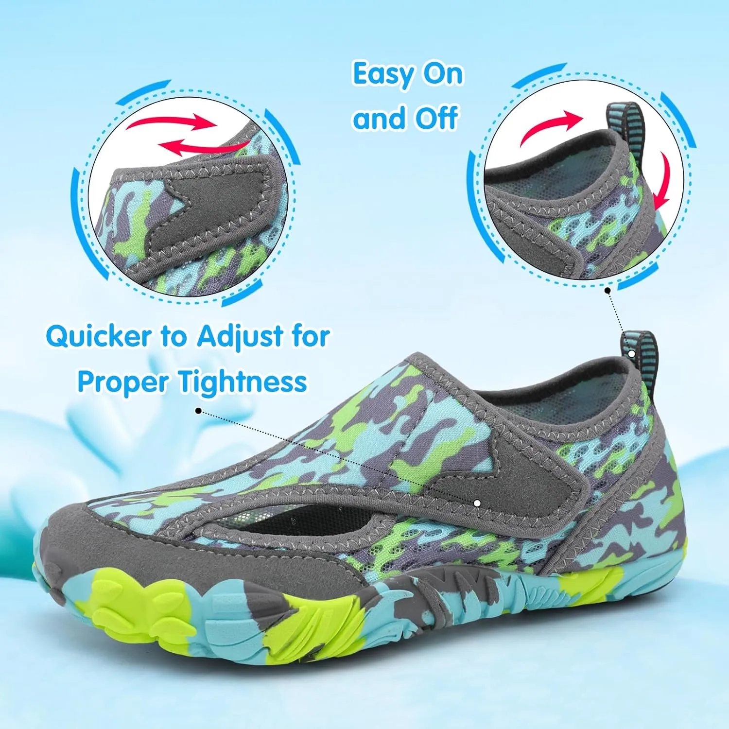 XIHALOOK Water Shoes for Kids Boys Girls Wide Toe Barefoot Quick Dry for Beach Swim Pool Surf Aqua Sports