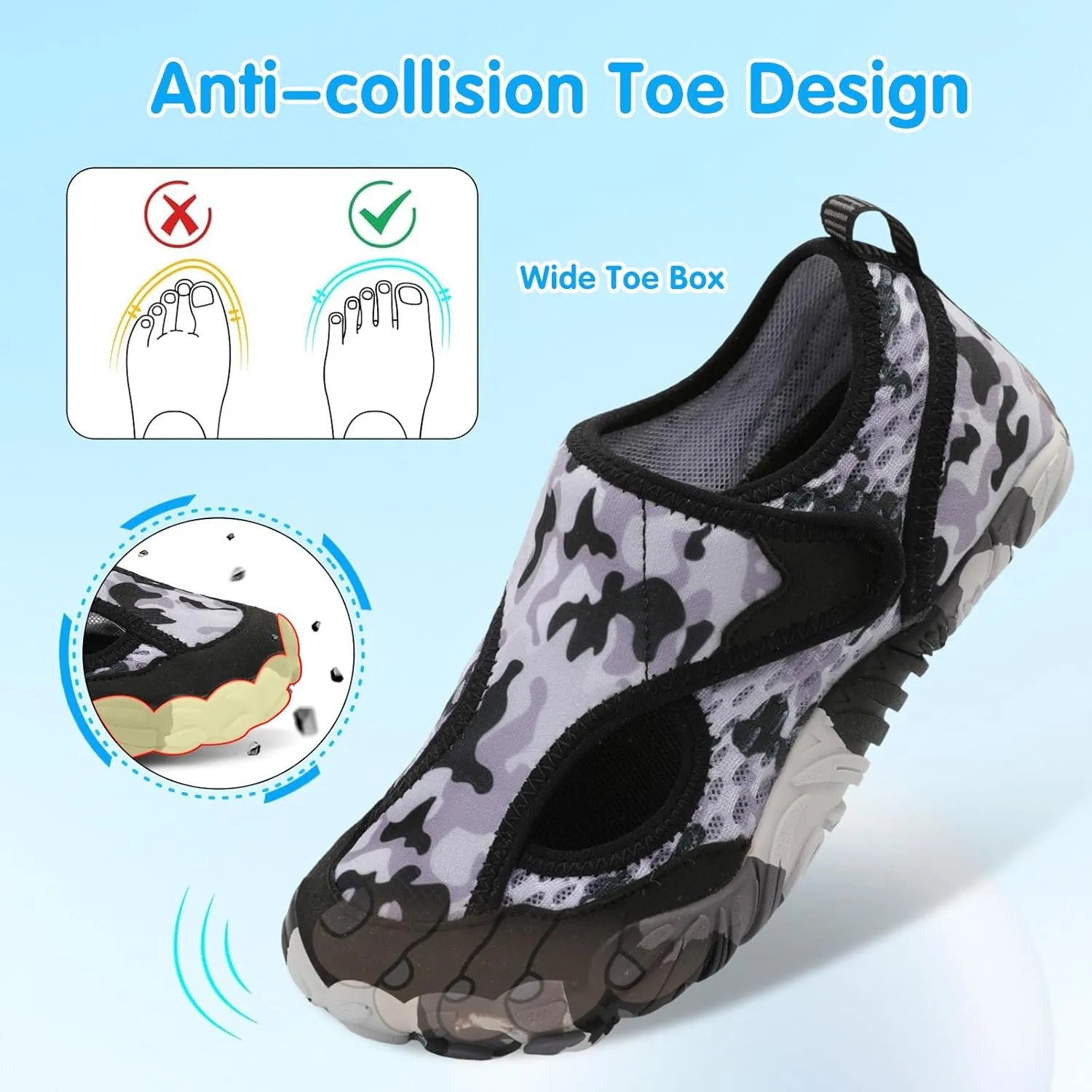 XIHALOOK Water Shoes for Kids Boys Girls Wide Toe Barefoot Quick Dry for Beach Swim Pool Surf Aqua Sports