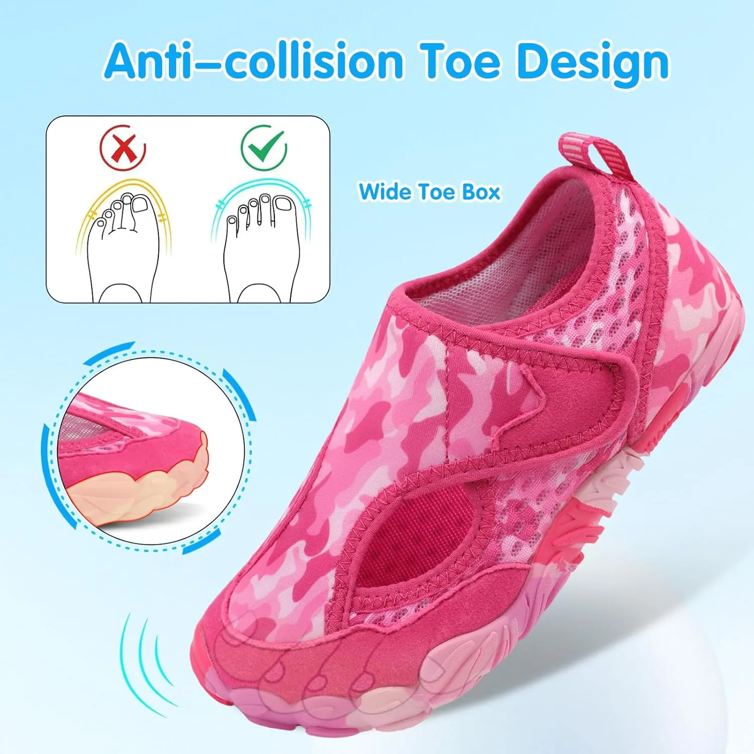 XIHALOOK Water Shoes for Kids Boys Girls Wide Toe Barefoot Quick Dry for Beach Swim Pool Surf Aqua Sports