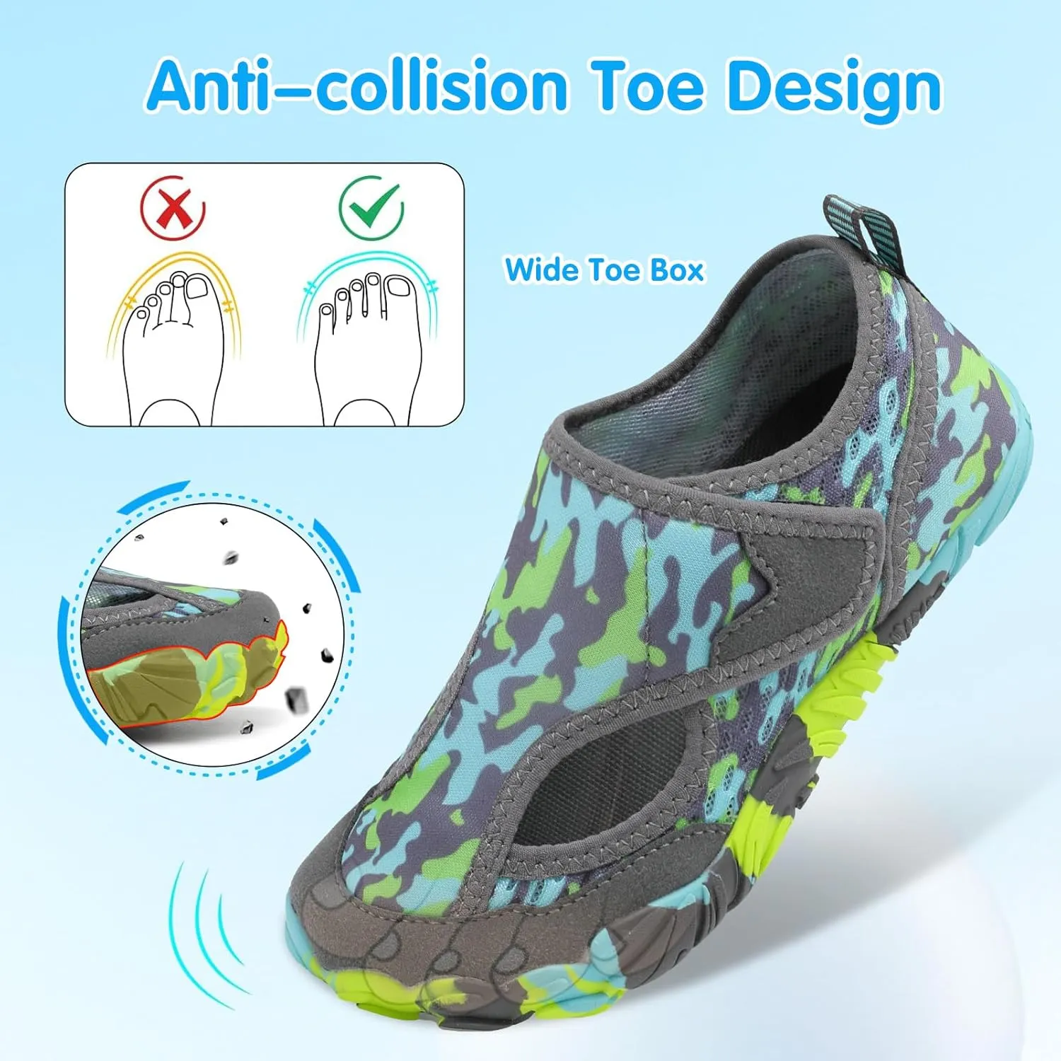 XIHALOOK Water Shoes for Kids Boys Girls Wide Toe Barefoot Quick Dry for Beach Swim Pool Surf Aqua Sports