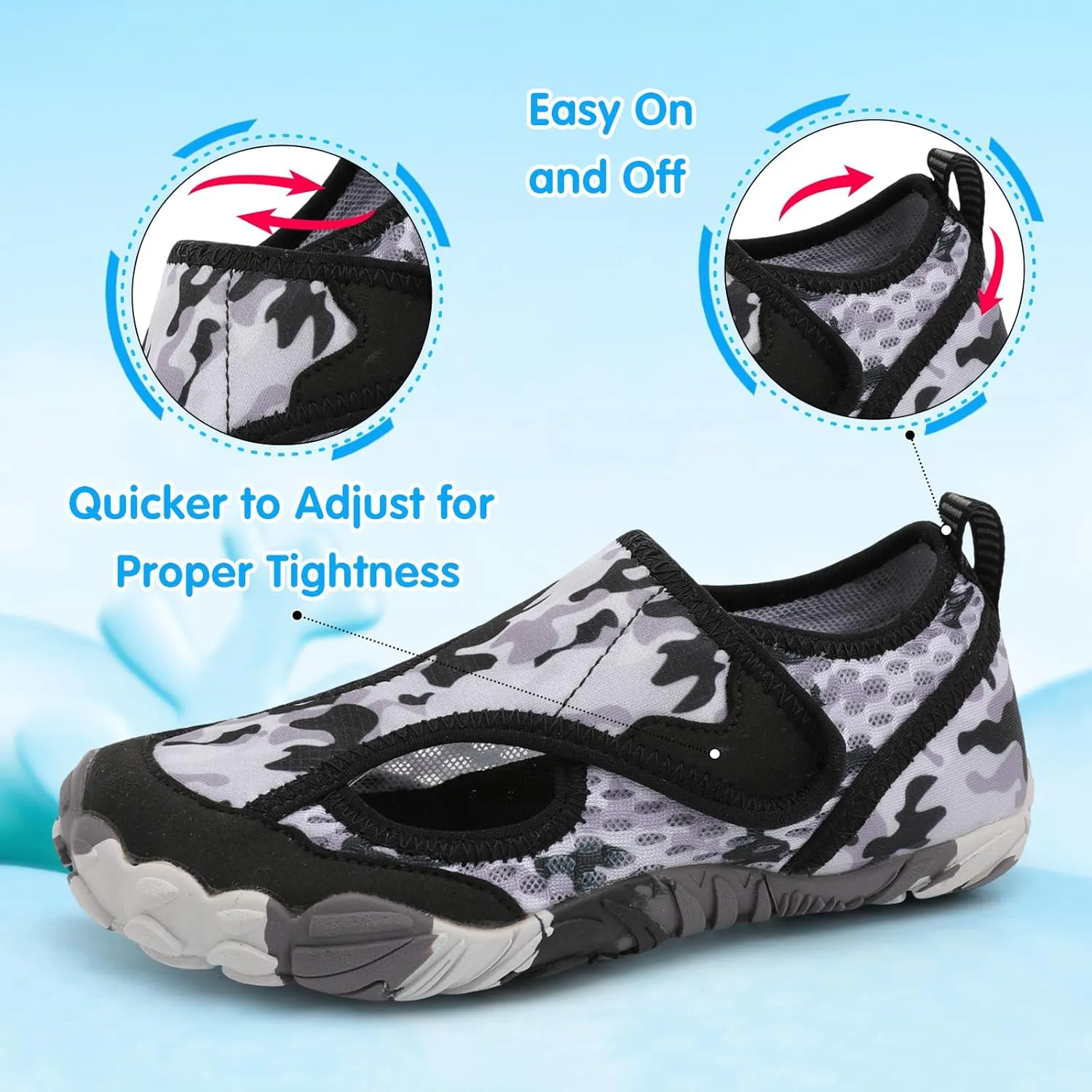 XIHALOOK Water Shoes for Kids Boys Girls Wide Toe Barefoot Quick Dry for Beach Swim Pool Surf Aqua Sports