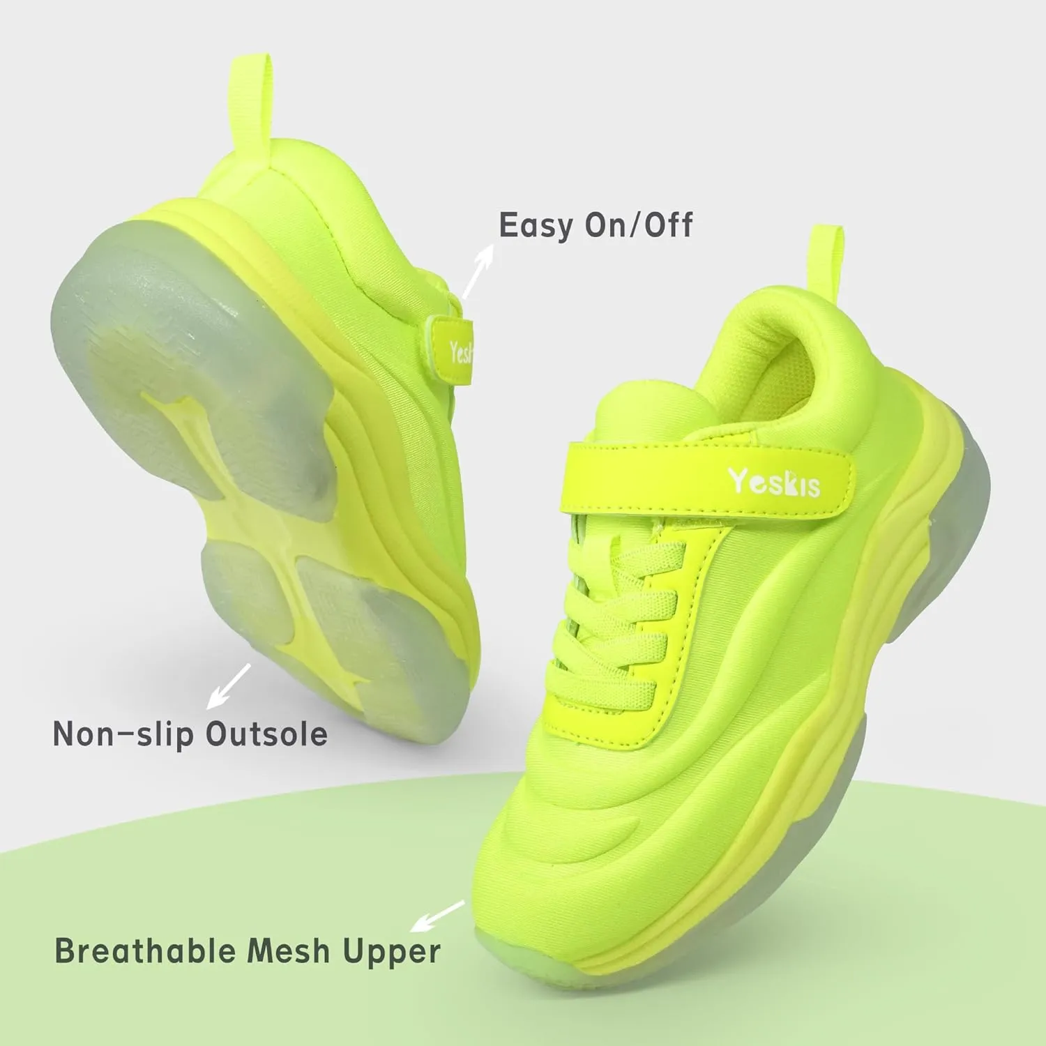 YESKIS Boys Girls Light Up Shoes with Switch 3 Lighting Modes Fizzzy Big Kids LED Running Tennis Sneakers for Toddler Little and Big Kid