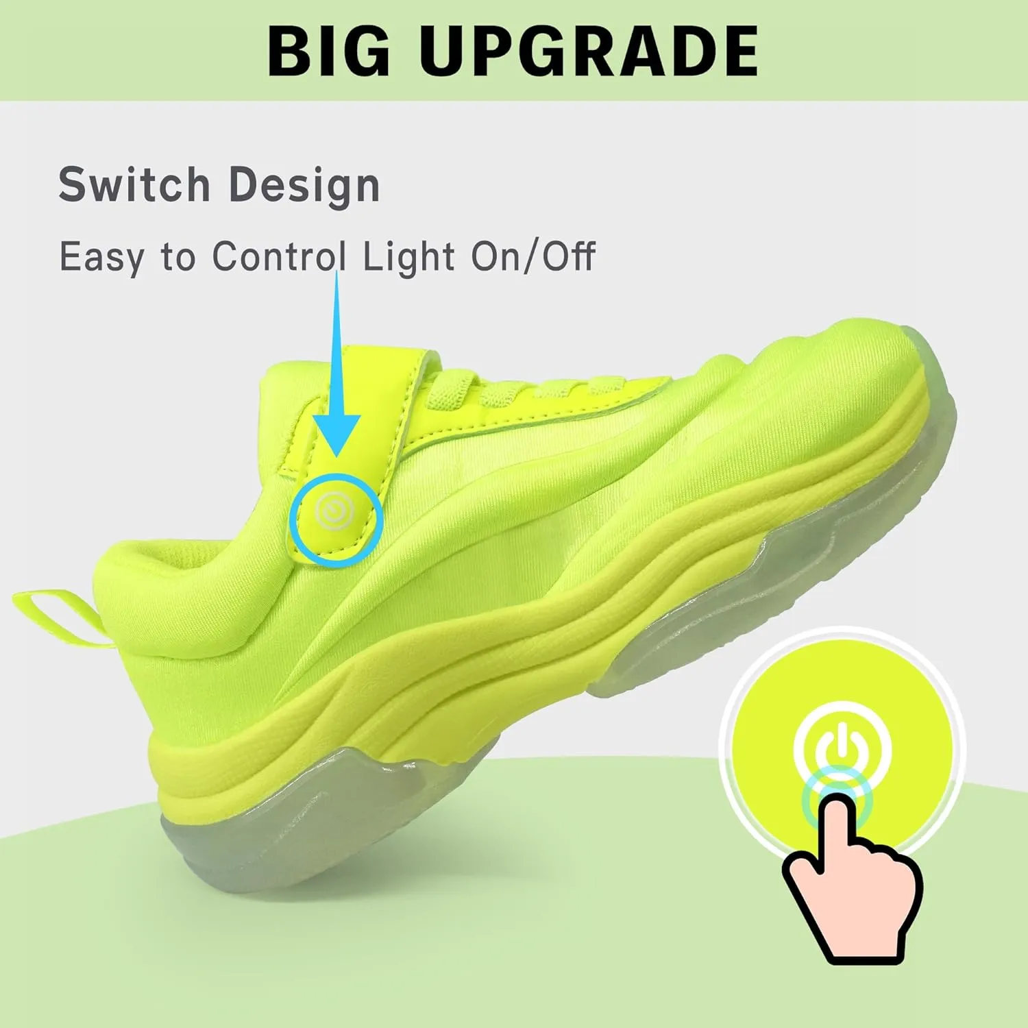 YESKIS Boys Girls Light Up Shoes with Switch 3 Lighting Modes Fizzzy Big Kids LED Running Tennis Sneakers for Toddler Little and Big Kid