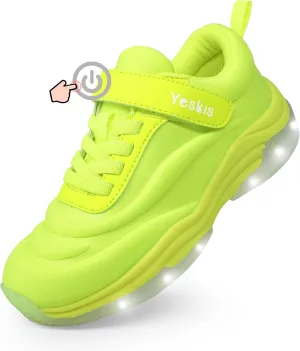 YESKIS Boys Girls Light Up Shoes with Switch 3 Lighting Modes Fizzzy Big Kids LED Running Tennis Sneakers for Toddler Little and Big Kid